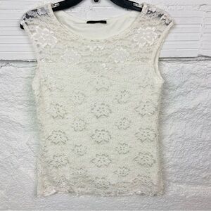 Jennie & Marlis cream fully lace stretch sleeveless blouse size medium petite